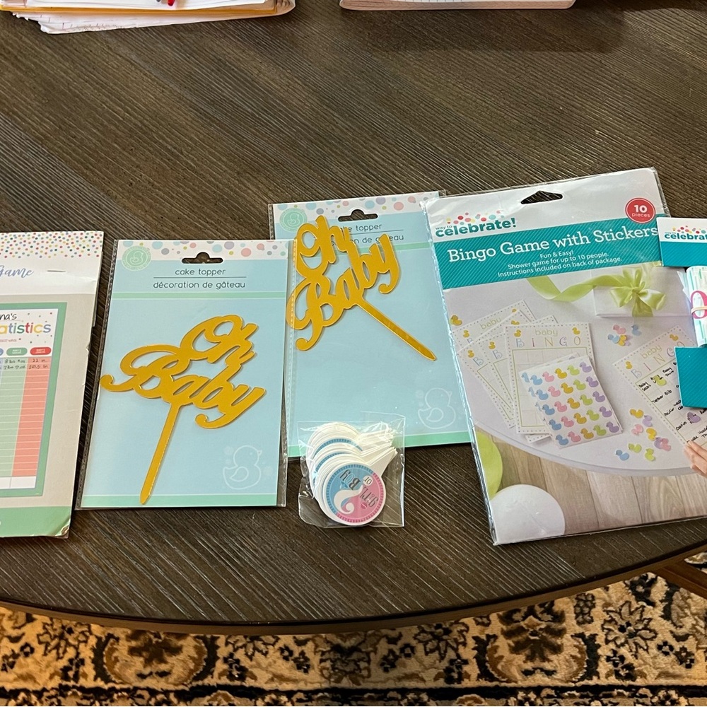 Oh Baby Cake Topper and Bingo Game Set - Gold